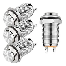 4pcs 12mm 3A 12V/24V/110V/250VAC Waterproof Push Button Switch Latching Nicke...
