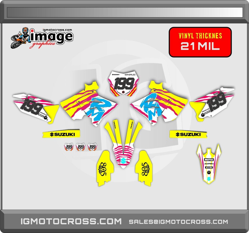 SUZUKI RM POLISPORT RESTYLE 01-08 RM 125 250 GRAPHICS SET RETRO STYLE ...