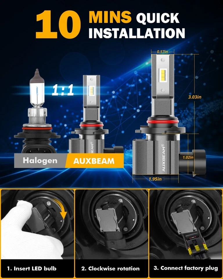 AUXBEAM Combo Kit LED Headlight Fog Light 6 Bulbs White for Ford F-150 2015-2023 - Image 4 of 4