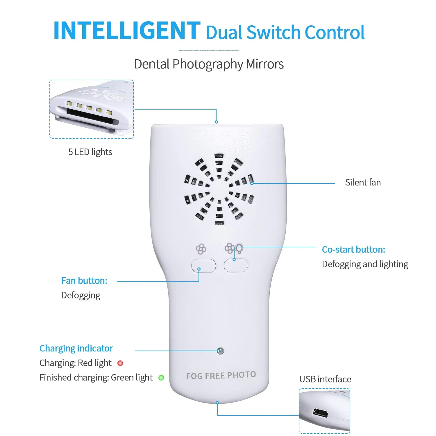 Système De Miroirs Intra-Oraux Dentaires Anti-Buée Avec LED - 4 Miroirs Défogging Automatique