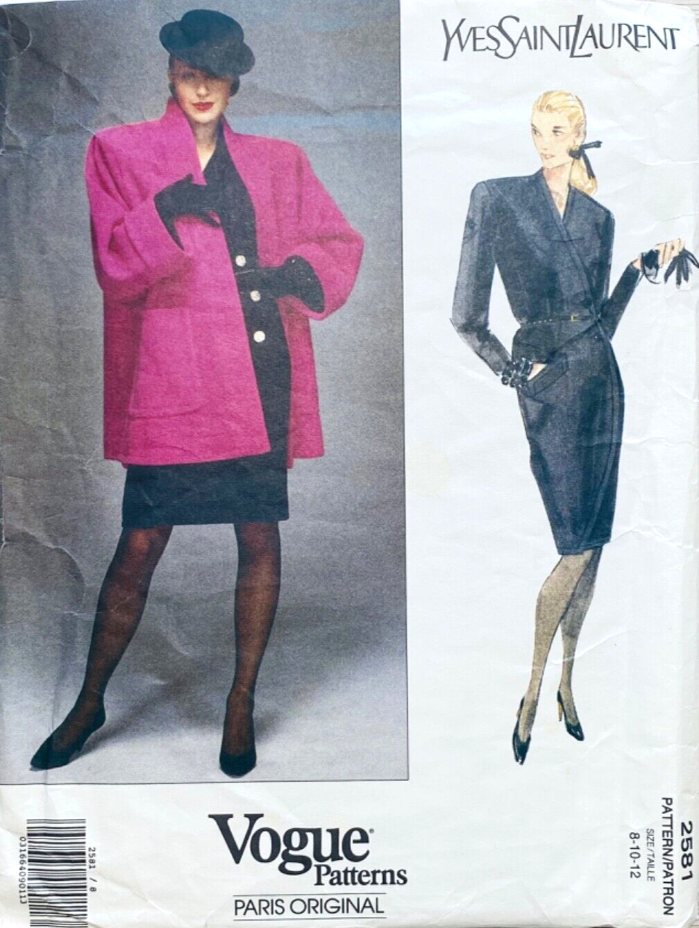 RARO CAPPOTTO ABITO ANNI 90 VOGUE 2581 YVES SAINT LAURENT TAGLIA 8 10 12 *UC FF