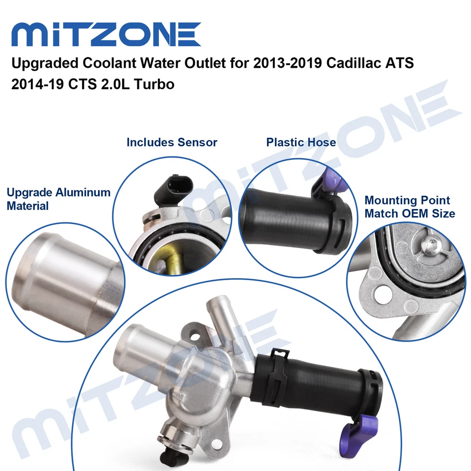 Salida de agua de refrigerante mejorada para Cadillac ATS 2013-2019 2014-19 CTS 2,0 L turbo Foto 4 de 4