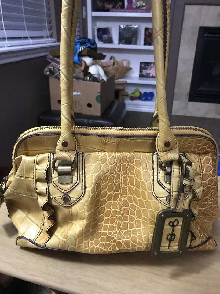 Yellow Jessica Simpson Faux Alligator Snake Skin Purse Giraffe Cheetah Print