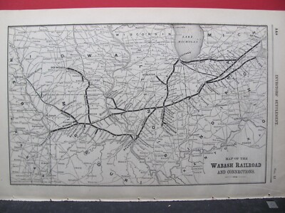 1890 NOV WABASH RAILROAD SYSTEM MAP ORIGINAL ANTIQUE WAB RR IN IL OH MO IA 