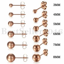 6 Pairs Stainless Steel Round Ball Ear Stud Earrings Men Women 3MM-8MM Rose Gold
