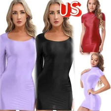 Women's Glossy Mini Dress Bodycon Tight Pencil Dress Club Micro Pencil Dress
