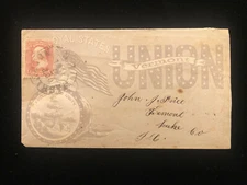 DC WASHINGTON 1861 CIVIL WAR PATRIOTIC COVER #65, LOYAL STATES VERMONT
