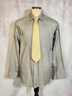 slim fit dress slacks Men's Silver Gray Pinstripe Shirt
