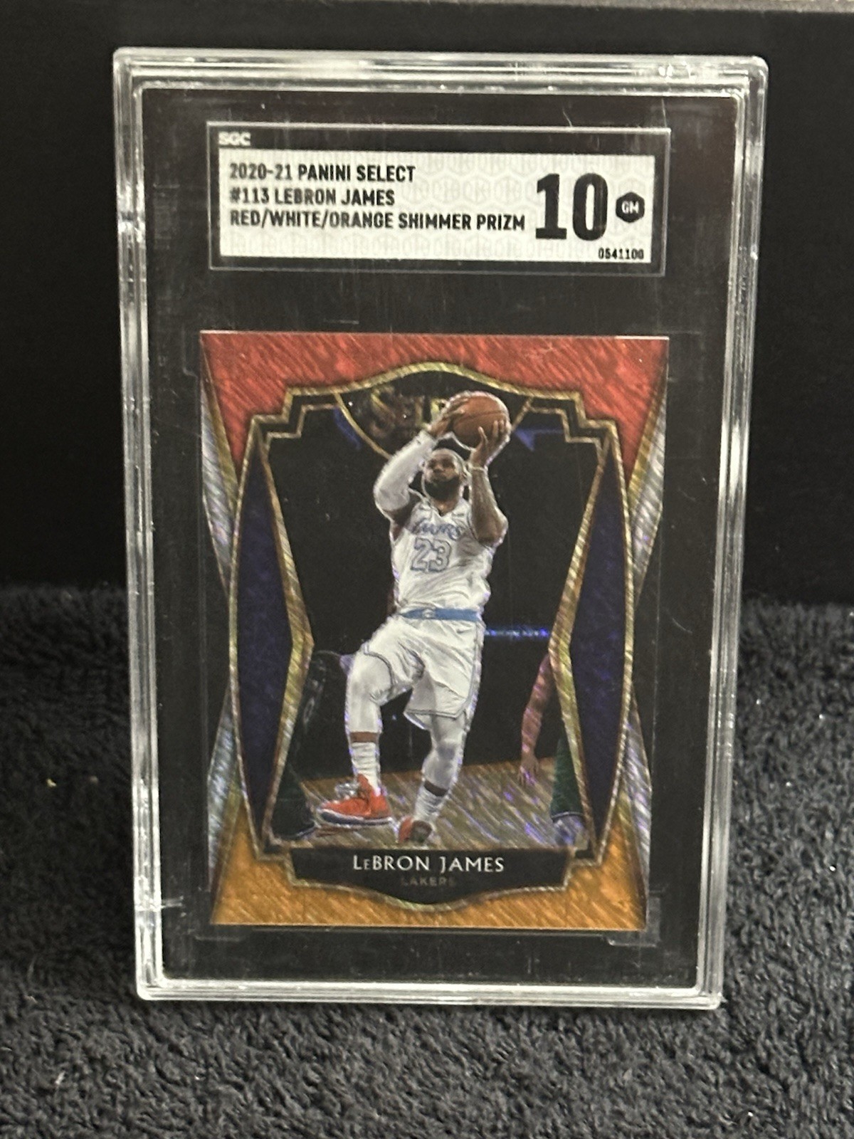 Lebron James 2020-21 Panini Select Red White Orange Shimmer Prizm #113 SGC 10