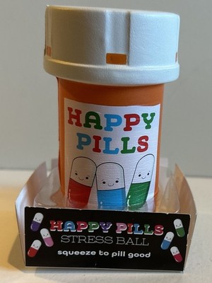 Happy Pills Stress Ball Medicine Pill Bottle Shaped Stress Reliever Squeeze Ball