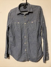 American Eagle Mens Prep Fit Button Down Blue White Striped Size Large