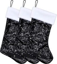 Poise3EHome Black Christmas Stockings, 3Pack Sequin Large 18 3Pack, 