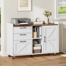 HOOBRO Farmhouse Filing Cabinet Lateral File Cabinet with 3 Drawers and Door