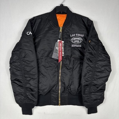 Alpha Industries MA-1 Flight Jacket Men's L Black Heritage Super Bowl LVIII NEW