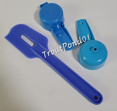 Tupperware Gadgets Set 3 Mini Strainer Sifter Funnel Paddle Scraper Blue New