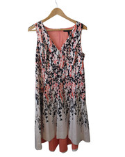 White House Black Market Floral Print  Fit & Flare Dress Peach Black Size 14