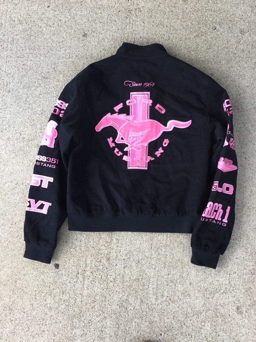 ジャケット・アウター 90s Vintage JH Design Ford Mustang JKT Ford Mustang Y2K Black/Pink Bomber Varsity Women's Jacket Size XL