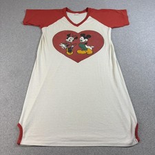 Vintage Mickey Minnie Nightgown Women Medium White Heart Dress Raglan 80s USA