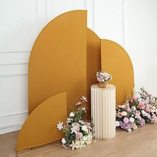 4 Matte GOLD Fitted Spandex Half Moon Wedding Arch Backdrop STAND COVERS Party