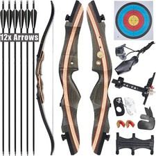 62" Takedown Hunting Bow 20-50lbs Recurve Bow Kit Wooden Archery Arrows Target