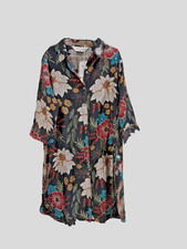 Women Black Kurta Floral Print Kurti Tunic Top Indian Dress Bust 34" Small Size