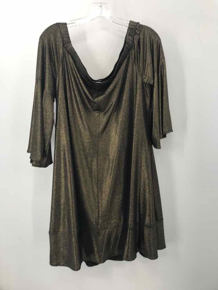 Pre-Owned H Halston Gold Size 14 Short Long Sleeve Dress