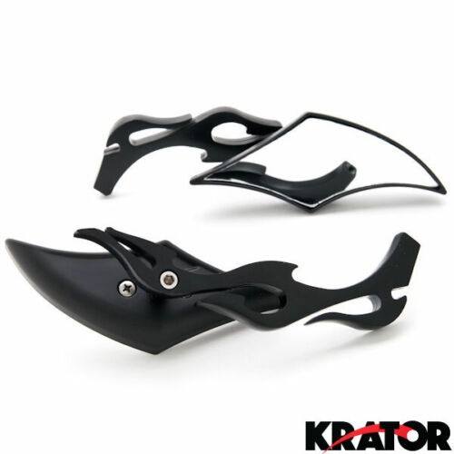 Black Flame Blade Side Mirrors for Motorcycle Cruiser Chopper Custom Street Bike