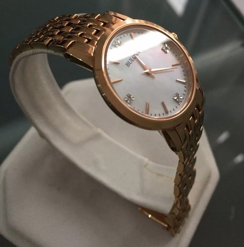 Reloj delgado de diseñador Bulova Diamond Gallery 97P106 genuino para dama - Imagen 1 de 12