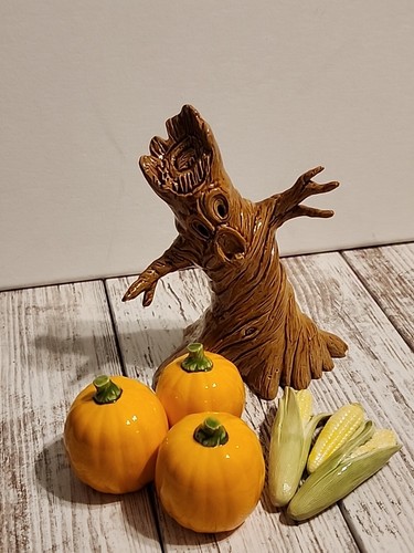 Spooky Tree Ceramic Glazed Autumn Halloween  Pumpkins Corn Handpainted Vintage - Bild 5 von 20