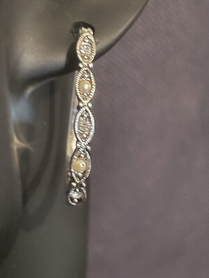Trifari Pearl Essence Earrings, Pearl And Rhinestones, Surgical Steel Earware J*