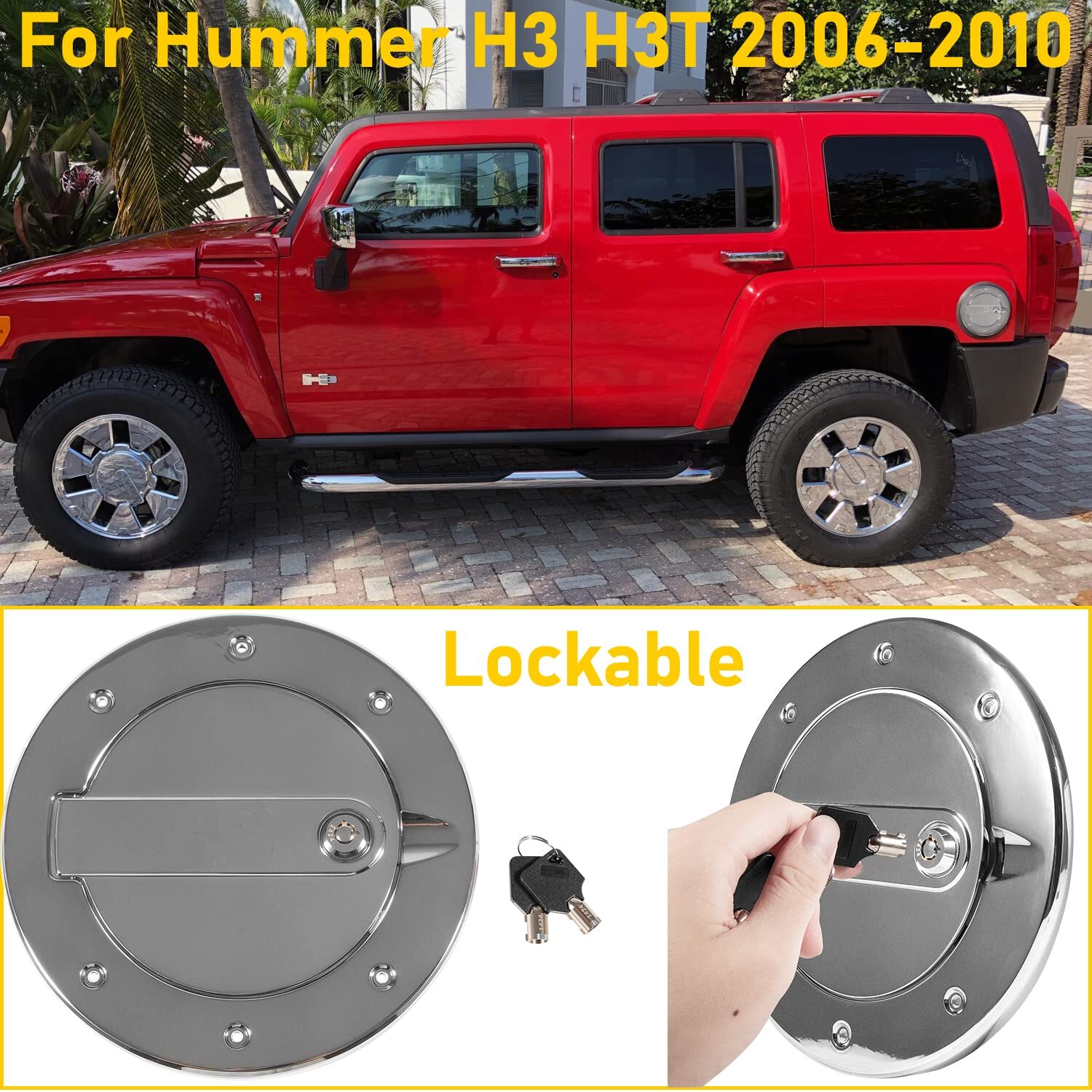 For Hummer H3 H3T 20062010 Chrome Gas Cap Cover Fuel Tank Door