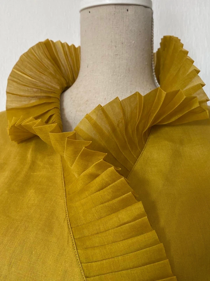 Blusa vintage BYBLOS con cuello plisado, lino, talla 42, Italia Foto 2 de 4