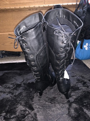 TOP Moda Womens Black Knee High Round Toe Lace-Up Slouched High Heel Boots 6.5 - Picture 3 of 9