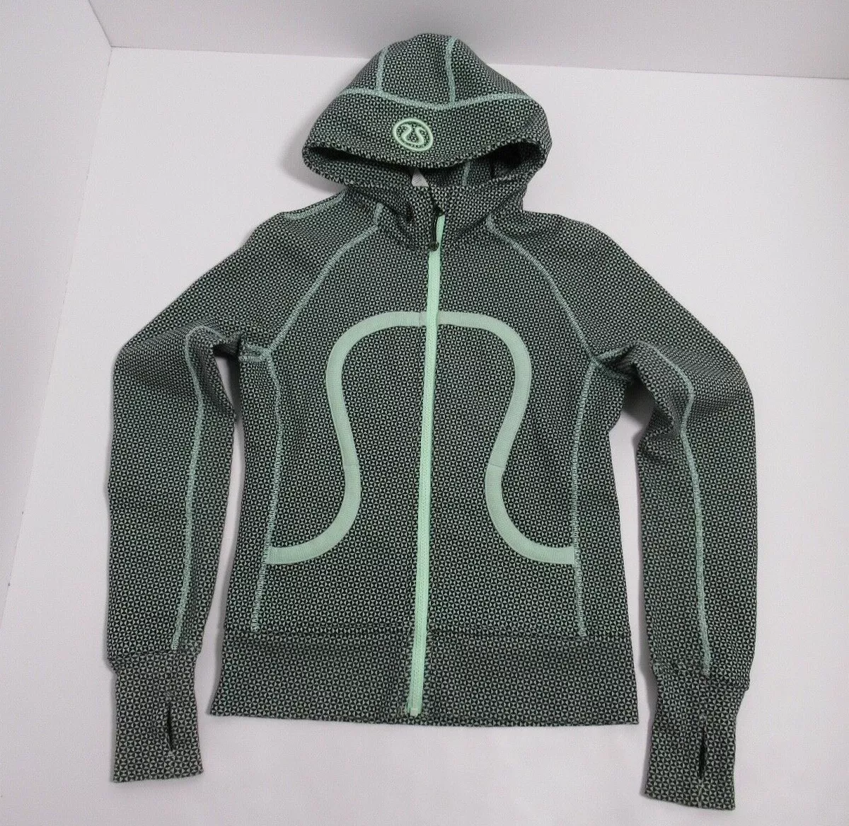 Lululemon Scuba Hoodie Stretch Lined Hood Double Diamond Fresh Teal Size 6