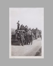 WW2 Photo U.S. Military Vehicles Convoy Filled With GIs Villagers