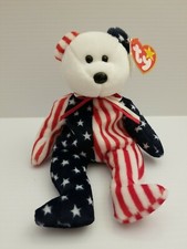 RARE Retired 1999 Ty Spangle Beanie Baby Patriotic Bear.