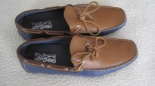 Salvatore Ferragamo Losanna Dark Blue/brown Combo Leather Men Loafers Size 10 EE