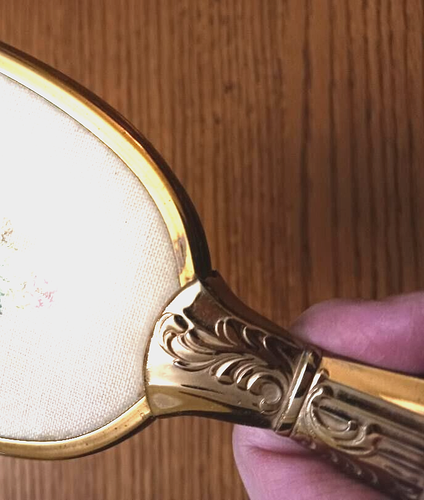 Vtg Hand Mirror Nylon Hair Brush Vanity Set Embroidered Flowers Period-look - Picture 10 of 11