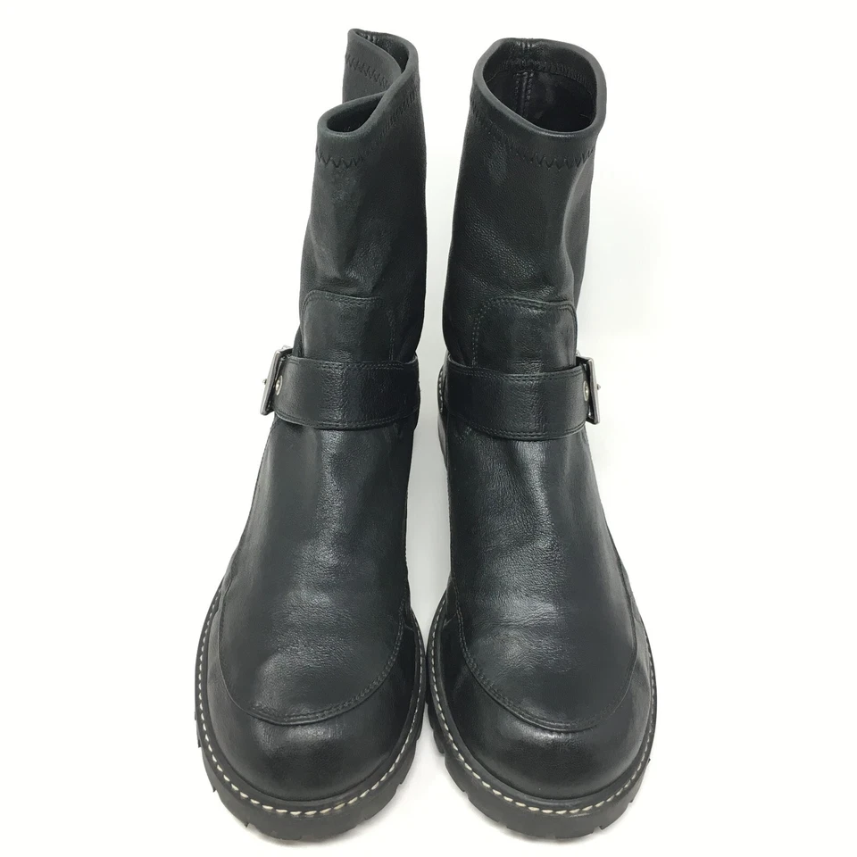 Botas de moto Stuart Weitzman zapatos de motociclista para mujer talla 9 hebilla de cuero negro Foto 4 de 4