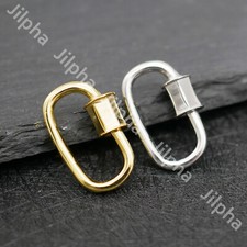 925 Sterling Silver Oval Link Lock Bail Carabiner Clasp Enhancer Connector A2144