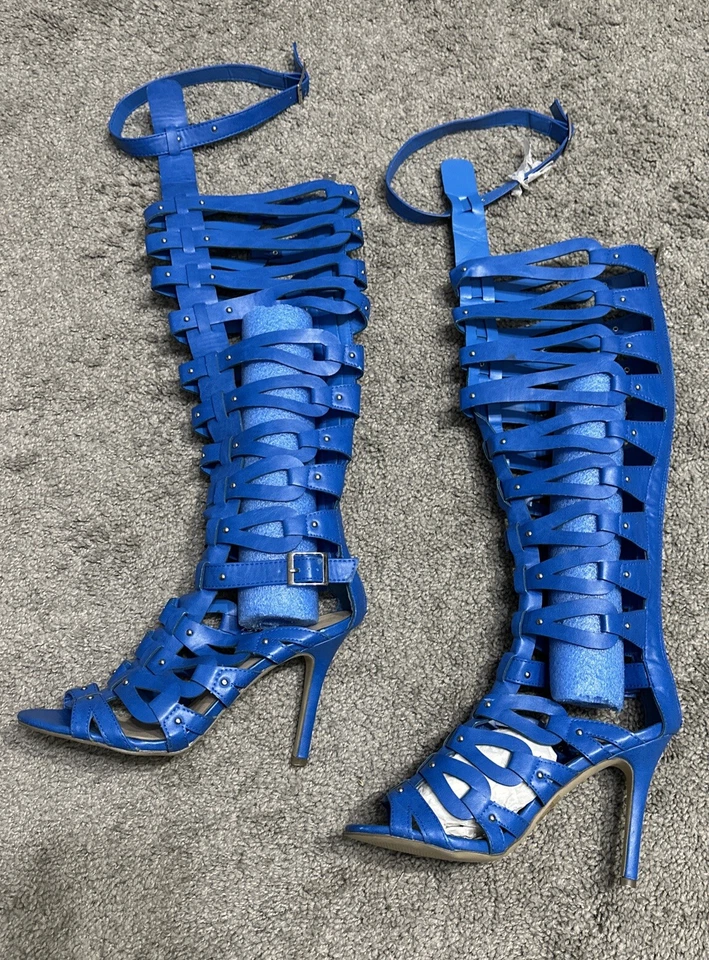 Breckelle's Diva 31 S Gladiator Knee High Open Toe Strappy Sandal Blue Boots 7.5 - Image 4 of 4