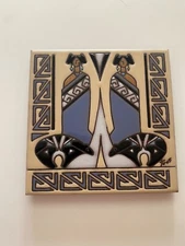 VTG Earthtones Ceramic Tile Trivet Native American Women 1990 Tu-oti USA