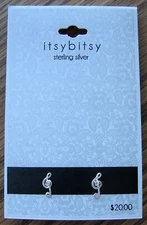 ITSYBITSY STERLING SILVER G CLEF EARRINGS FOR PIERCED EARS POSTS KOHL'S NEW