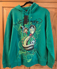 NEW Ed Hardy Mens Cobra Tattoo Green Hoodie Sweatshirt Y2K NWT Sz M