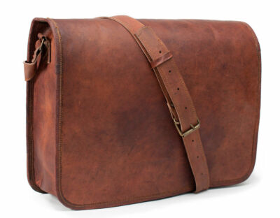 IPAID Full Flap Vintage Look Brown Leather r Laptop Satchel 11'' Shoulder Bag