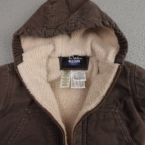 WALLS Blizzard Pruf Jacket Youth XS 4/5 Brown Canvas Duck Full Zip Hood Lined - Picture 2 of 13