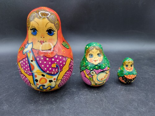 Russian Matryoshka Style Roly Poly Hand Painted Wooden Nesting Dolls