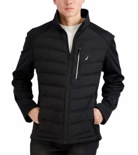 NWT Nautica Men's Mix Media Puffer Winter Jacket Size 2XL Black $140 FLE172