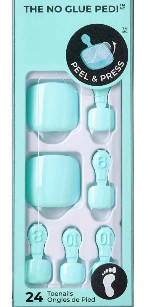KISS IMPRESS COLOR PRESS ON PEDICURE TOE NAILS ONE STEP PEDICURE FRUITFUL AQUA