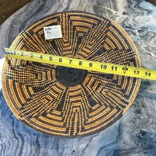 Handwoven Pakistan Palm Basket 14” Fair Trade Date Palm Fiber Boho Decor